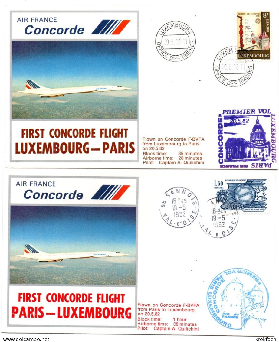 Concorde Air France - Paris Luxembourg AR 1982 - First Flight 1er Vol Erstflug - - Briefe U. Dokumente