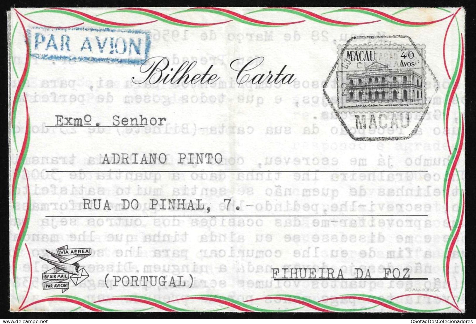 Aerogramme Macau China Chine - Macau Macao Franquia 40 Avos - Bilhete Carta Avião Aerograma - Entiers Postaux