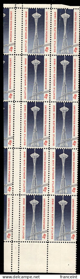 U.S.A.(1962) Monorail. Space Needle. Seattle World's Fair. Misperforation And Miscut In Block Of 10. Scott No 1196. - Plaatfouten En Curiosa