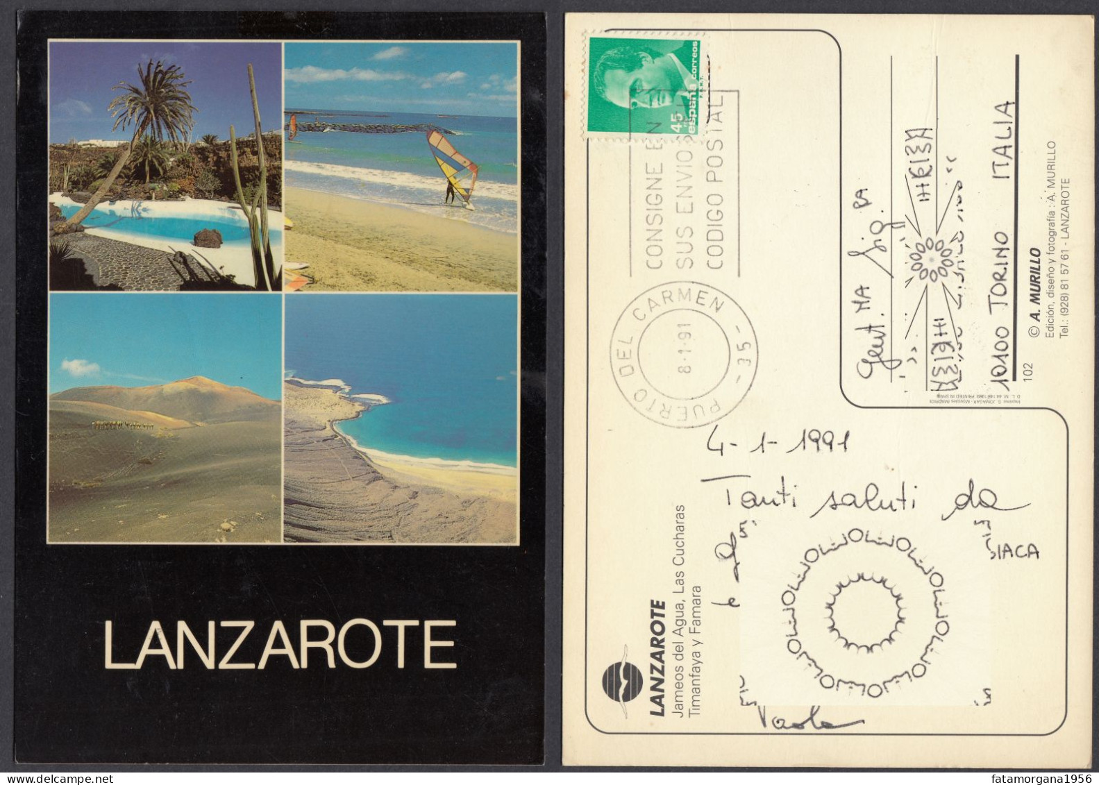 SPAGNA - LANZAROTE - 1991 - Cartolina Riproducente Vedute Dell'Isola, Affrancata Con Yvert 2420. - Lanzarote
