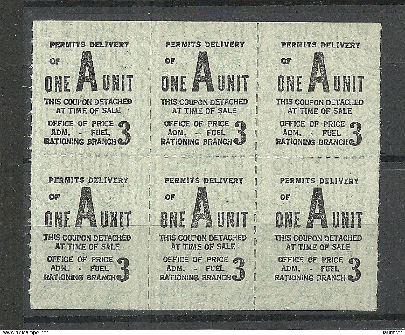 USA - Fuel Gasoline Ration Stamp 6-block (*) - Sin Clasificación