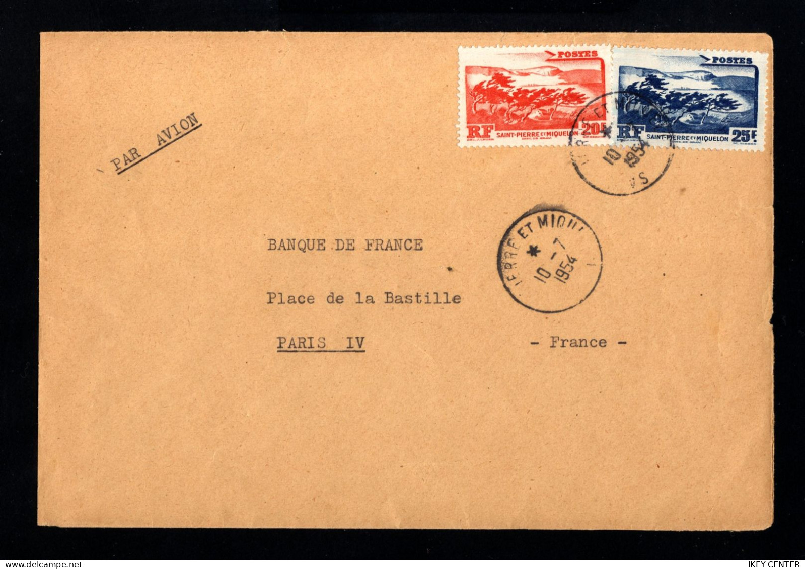 735-SAINT PIERRE Et MIQUELON-AIRMAIL COVER SAINT PIERRE Et MIQUELON To PARIS (france).1954.ENVELOPPE AERIEN - Lettres & Documents