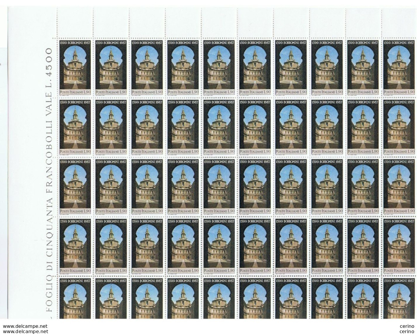 REPUBBLICA:  1967  BORROMINI  -  £. 90  POLICROMO  FGL. 50  N. -  SASS. 1054 - Full Sheets