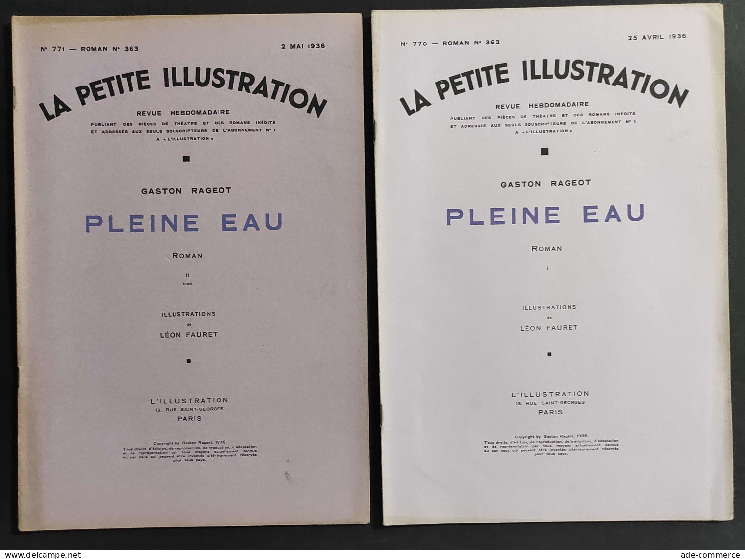 La Petite Illustration N.770 -771 -1936 - Pleine Eau - Rageot - 2 Num.                                                   - Cinéma Et Musique