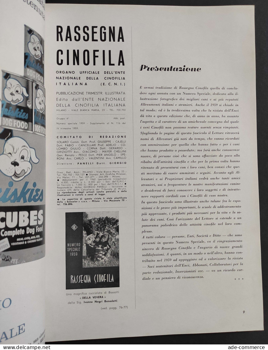 Rassegna Cinofila Numero Speciale 1959 - ENCI                                                                            - Gezelschapsdieren