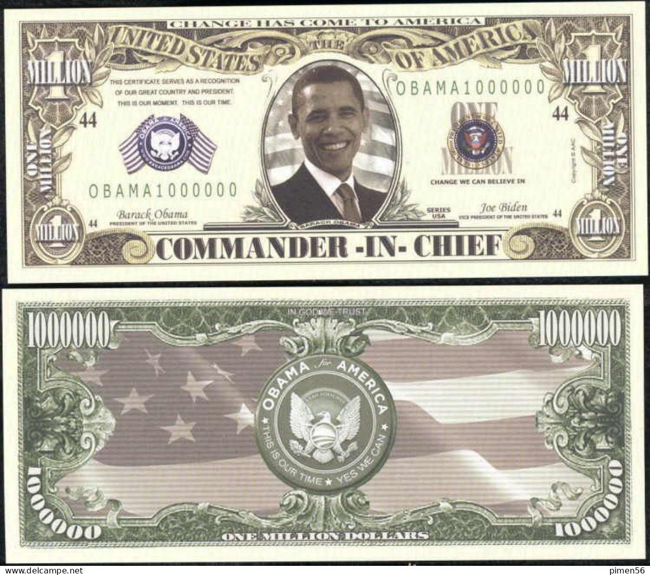 USA - FANTASY NOTE -  BARACK  OBAMA , COMMANDER  IN  CHIEF  - UNC - Sonstige & Ohne Zuordnung