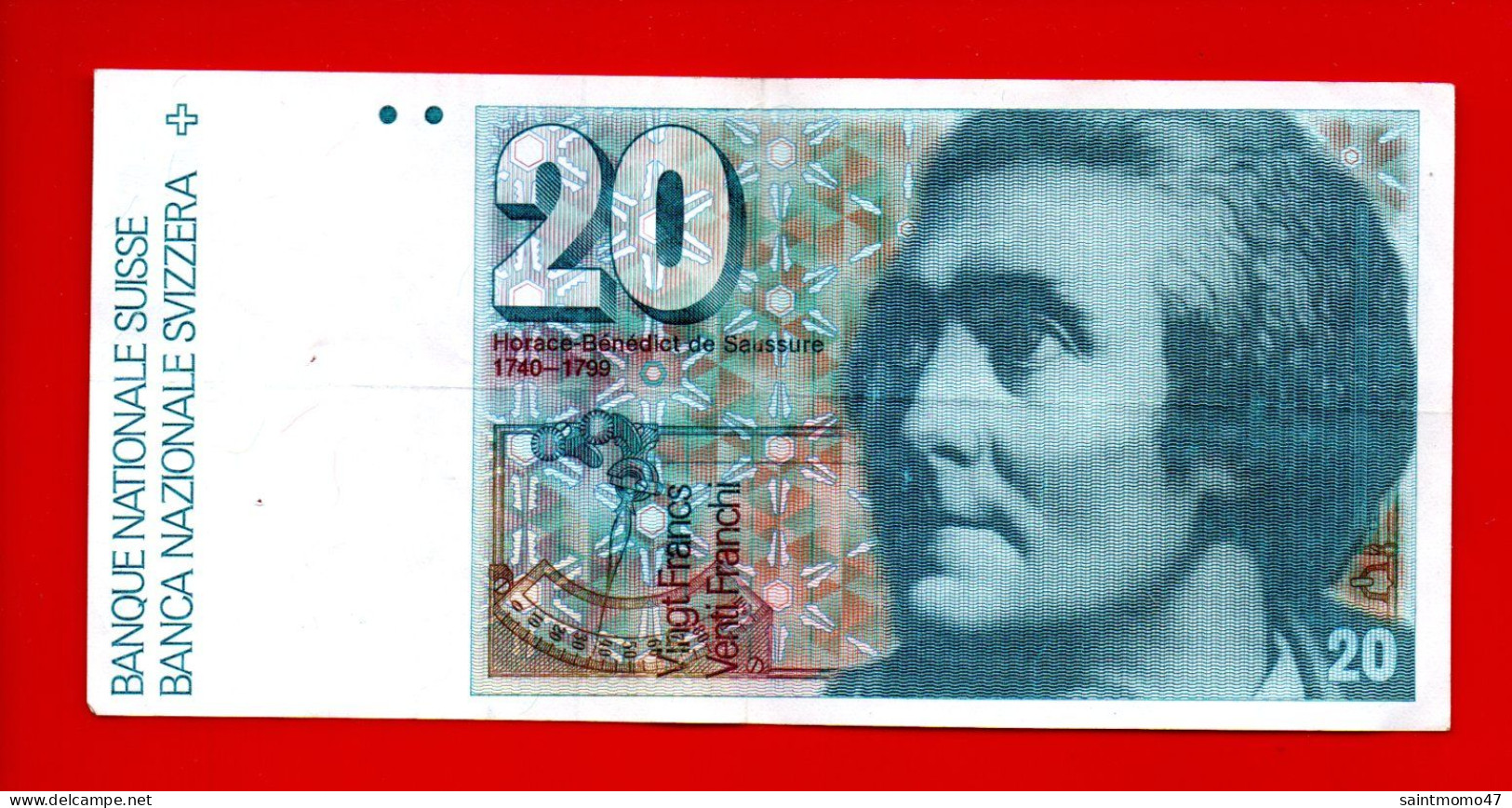 SUISSE . BILLET . BANQUE NATIONALE SUISSE 20 FRANCS . HORACE-BÉNÉDICT DE SAUSSURE - Réf. N°12809 - - Switzerland