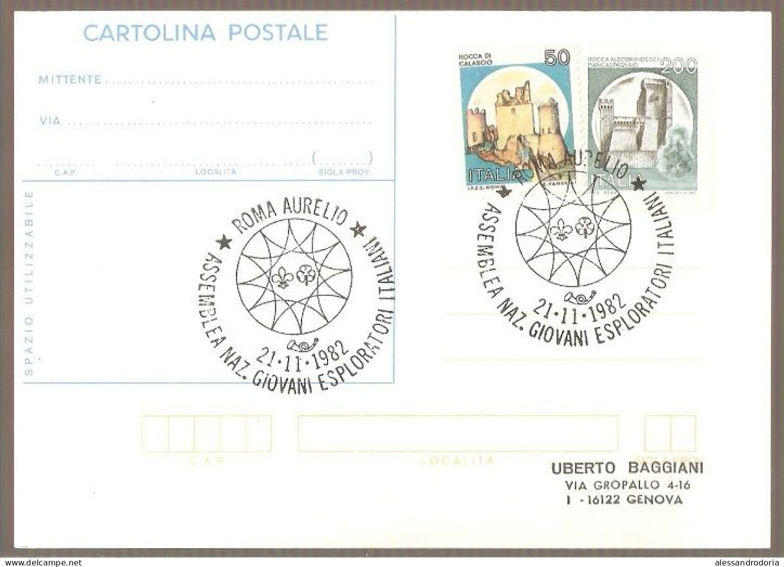 Cartolina Postale Roma Aurelio 21.11.1982 Assemblea Naz.Giovani Esploratori Italiani Francobolli Rocca Di Calascio 50 2 - Verzamelingen