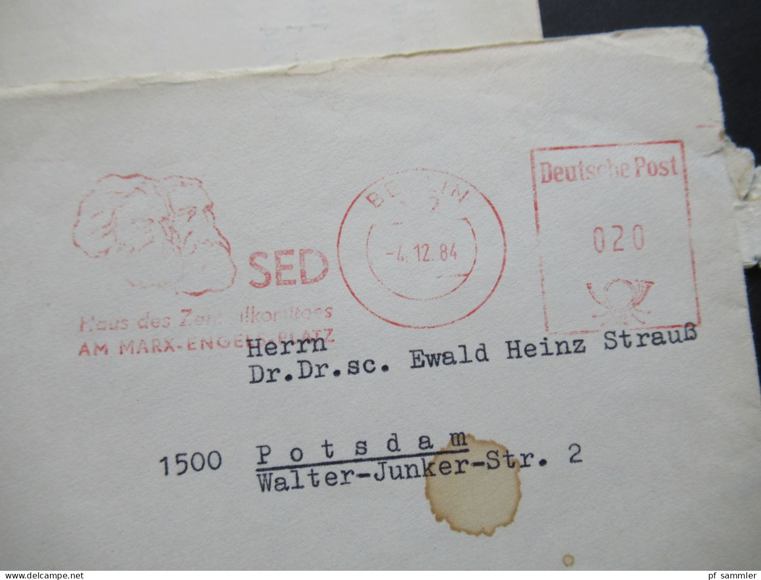 DDR 1984 Brief Mit Inhalt Freistempel AFS Berlin 102 SED Haus Des Zentralkomitees Am Marx Engels Platz - Briefe U. Dokumente