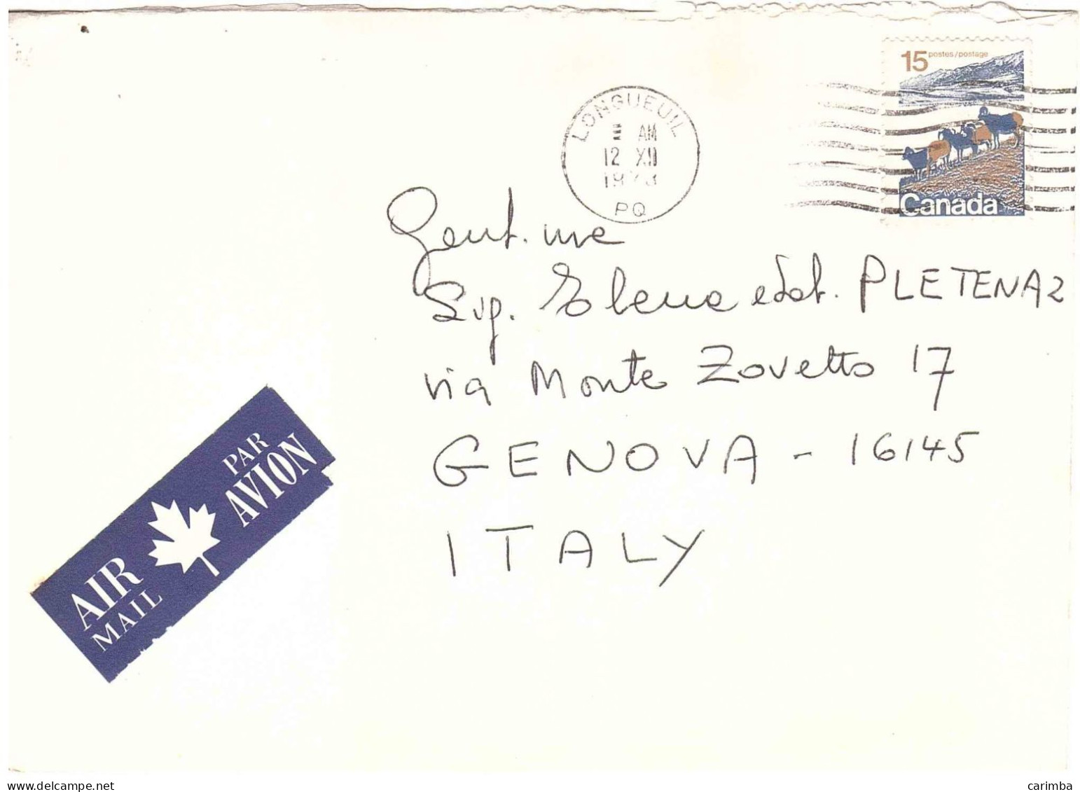 LETTERA PER ITALIA - Storia Postale