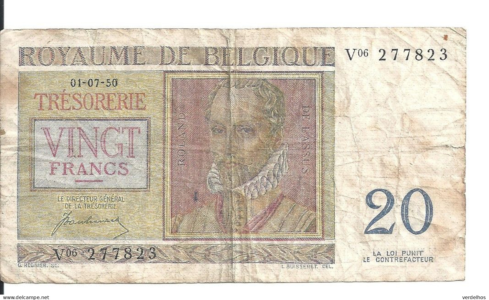 BELGIQUE 20 FRANCS 1950 VF P 132 A - Autres & Non Classés