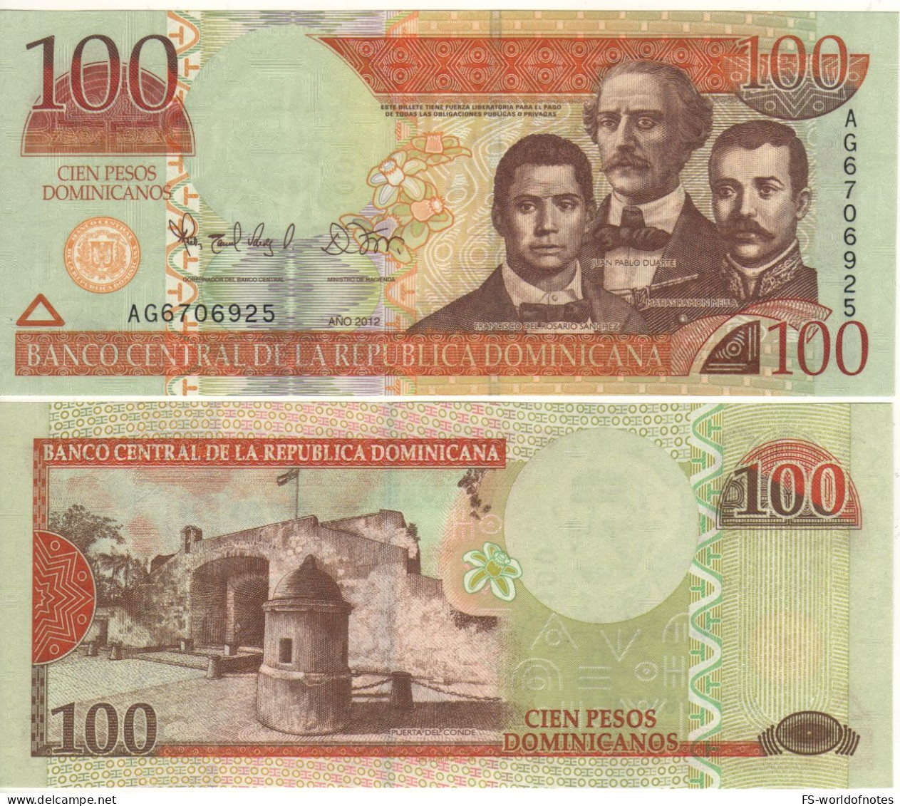 DOMINICAN   Rep.  100  Pesos Dominicanos   P184b    Dated 2012 - Dominikanische Rep.