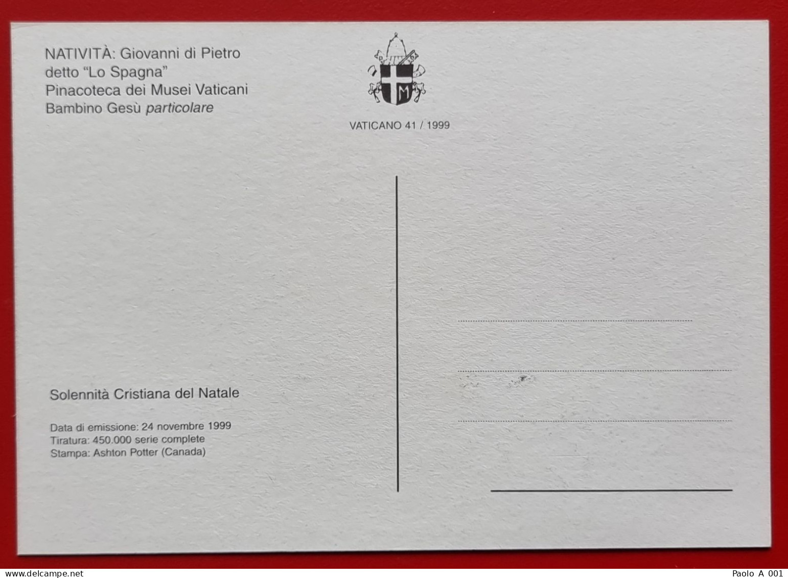 VATICANO VATIKAN VATICAN 1999 NATALE CHRISTMAS WEIHNACHTEN NAVIDAD PINACOTECA MUSEI VATICANI MAXIMUM CARD - Briefe U. Dokumente