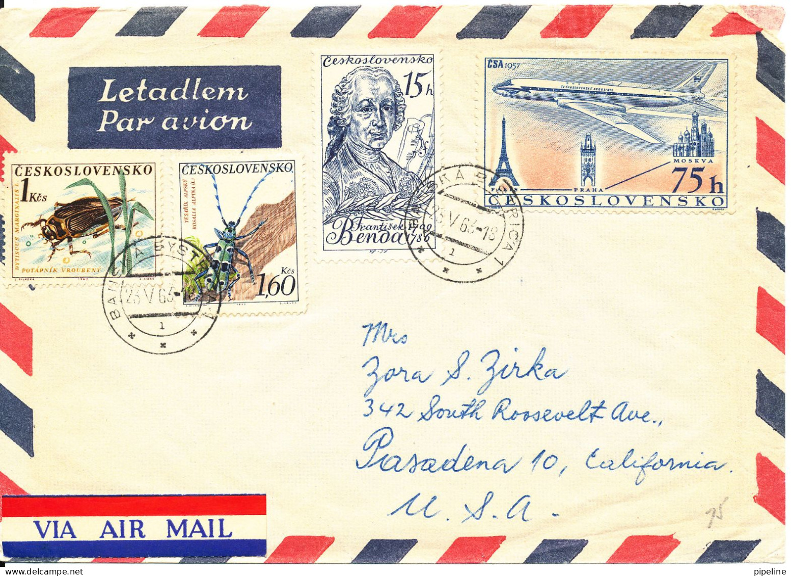 Czechoslovakia Air Mail Cover Sent To USA 23-5-1963 With More Topic Stamps - Luftpost