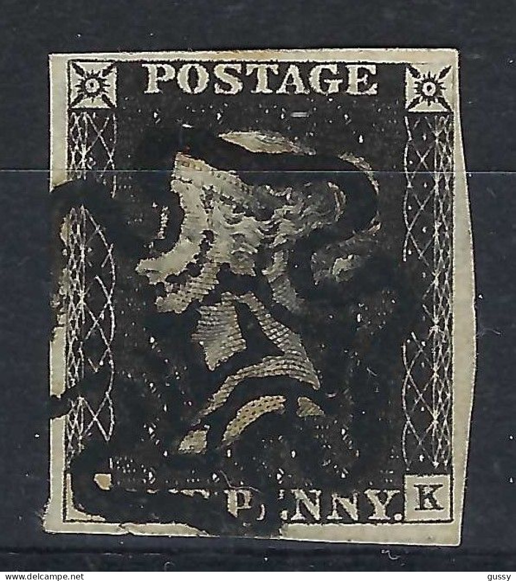 GRANDE BRETAGNE Ca.1840: Le "penny Black" Y&T 1, Lettres "QK", Pl.3, TB Obl. Croix De Malte, Très Forte Cote - Used Stamps