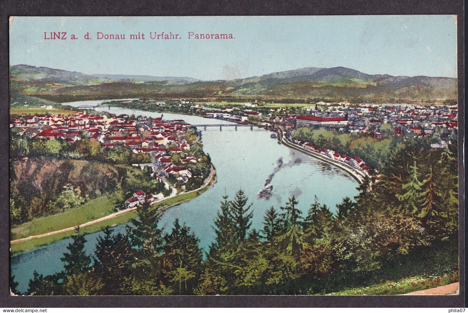 AUSTRIA - Linz A.d. Donau Mit Urfahr. Panorama / Military Cancel On The Back / Postcard Circulated, 2 Scans - Linz Urfahr