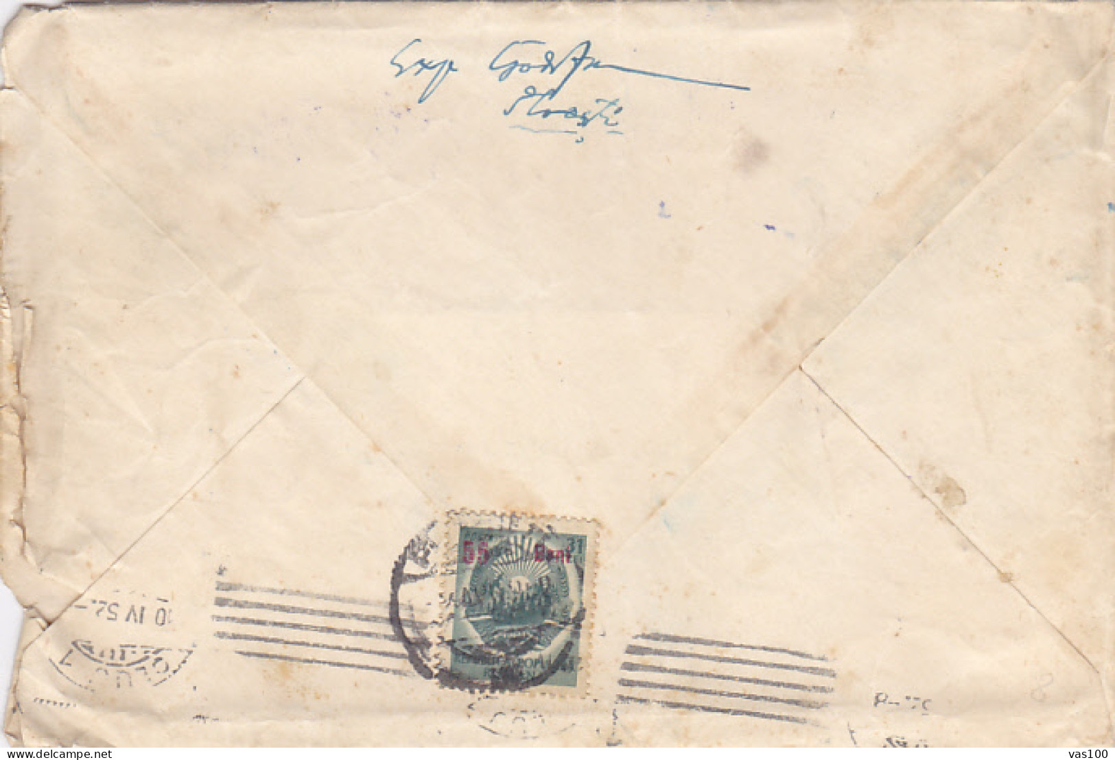 REPUBLIC COAT OF ARMS, 55 BANI OVERPRINT STAMP, AGRICULTURE ADVICE POSTMARK ON COVER, 1952, ROMANIA - Cartas & Documentos