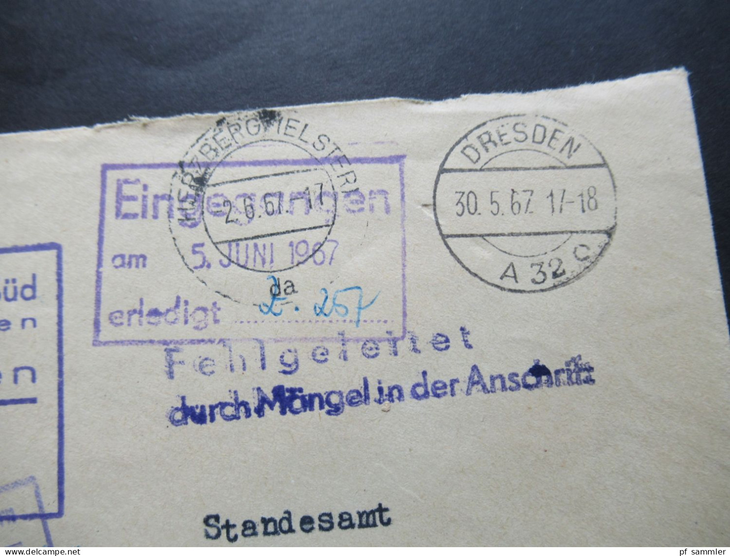 DDR 1967 Zentraler Kurierdienst ZKD Rat Des Stadtbezirkes Süd Der Stadt Dresden / Ministerium Des Innern / Rücks. 3 Stp - Cartas & Documentos