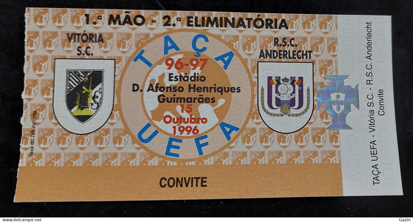 Other & unclassified - Bilhete de Futebol UEFA - Vitória Sport Clube  (Portugal) versus R. S. Anderlecht ( Belgica )