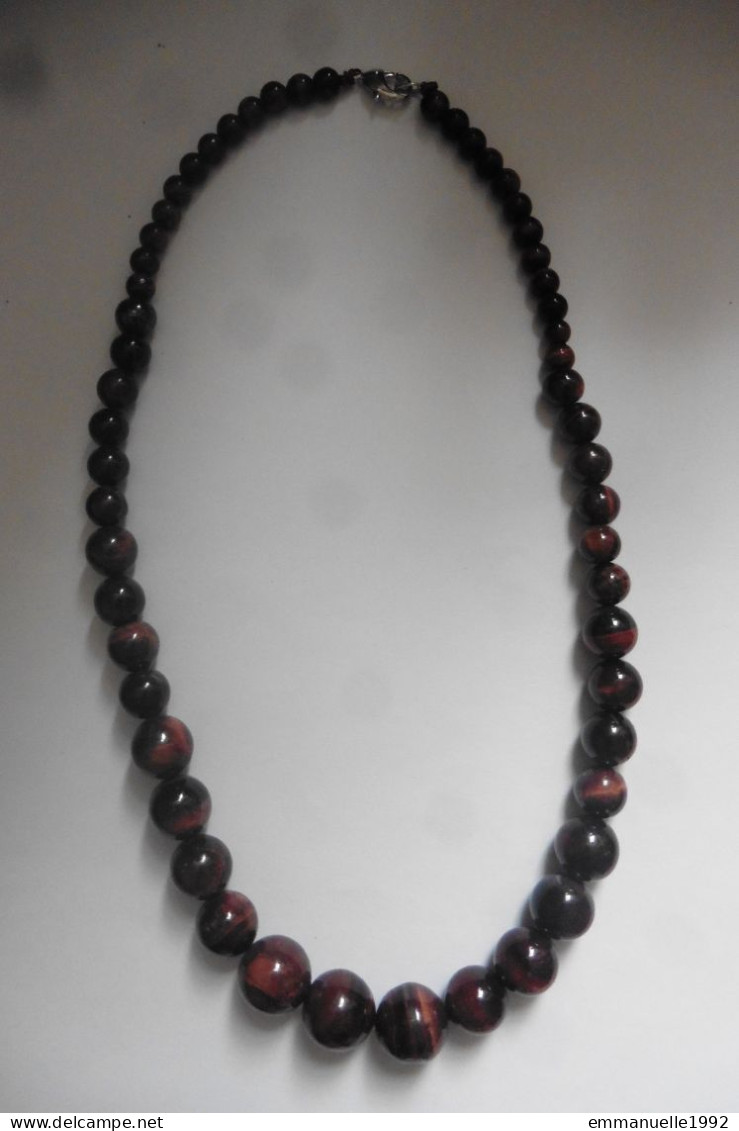 Neuf - Collier 48 Cm De Perles En Oeil De Tigre Rouge Oeil De Taureau Marron à Reflets Véritable - Kettingen