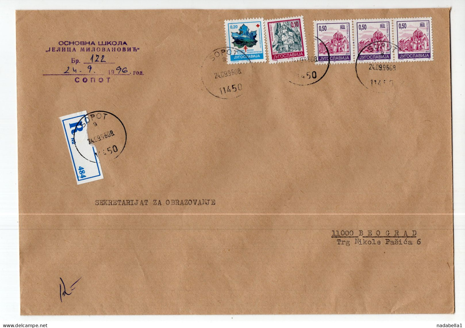 1996. YUGOSLAVIA,SERBIA,SOPOT,RECORDED COVER,TBC,TUBERCULOSIS WEEK ADDITIONAL STAMP - Cartas & Documentos