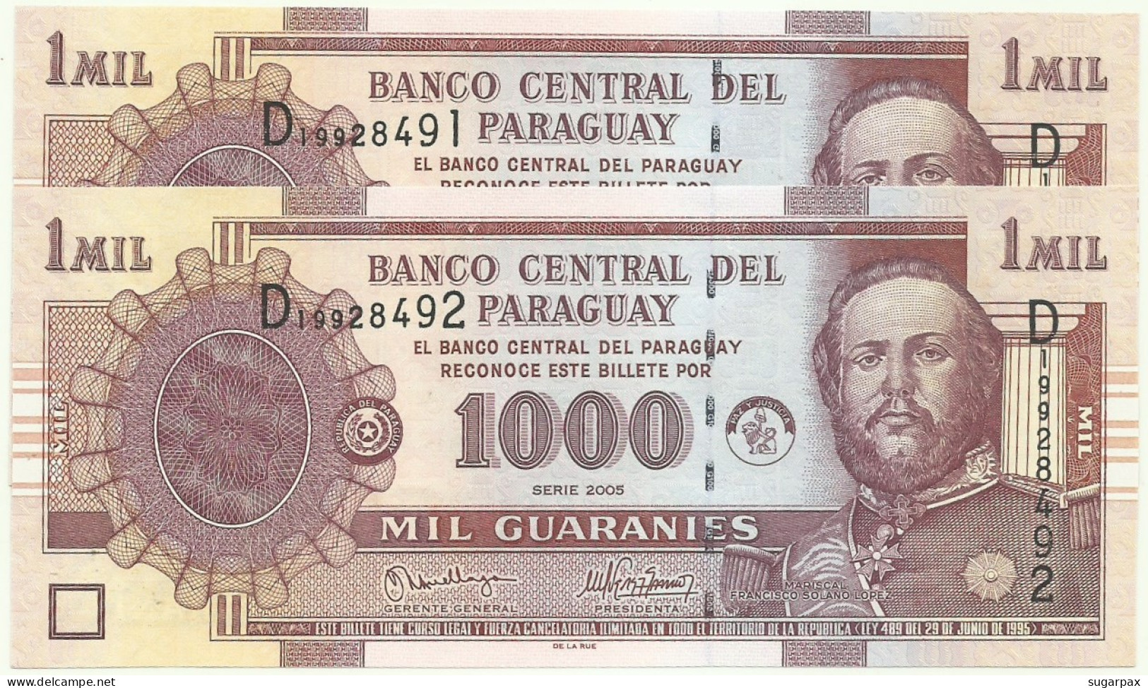 Paraguay - 2 X 1000 Guaranies - 2005 - Unc. - Pick 222.b - UNC. - Serie D - 1.000 - Paraguay