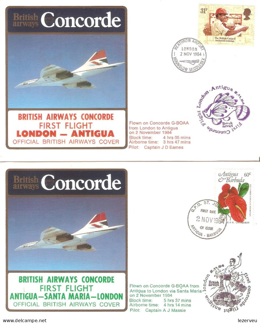 CONCORDE PREMIER 1er VOL FIRST FLIGHT BRITISH AIRWAYS LONDON Antigua SANTA MARIA LONDON  1984 - Altri & Non Classificati