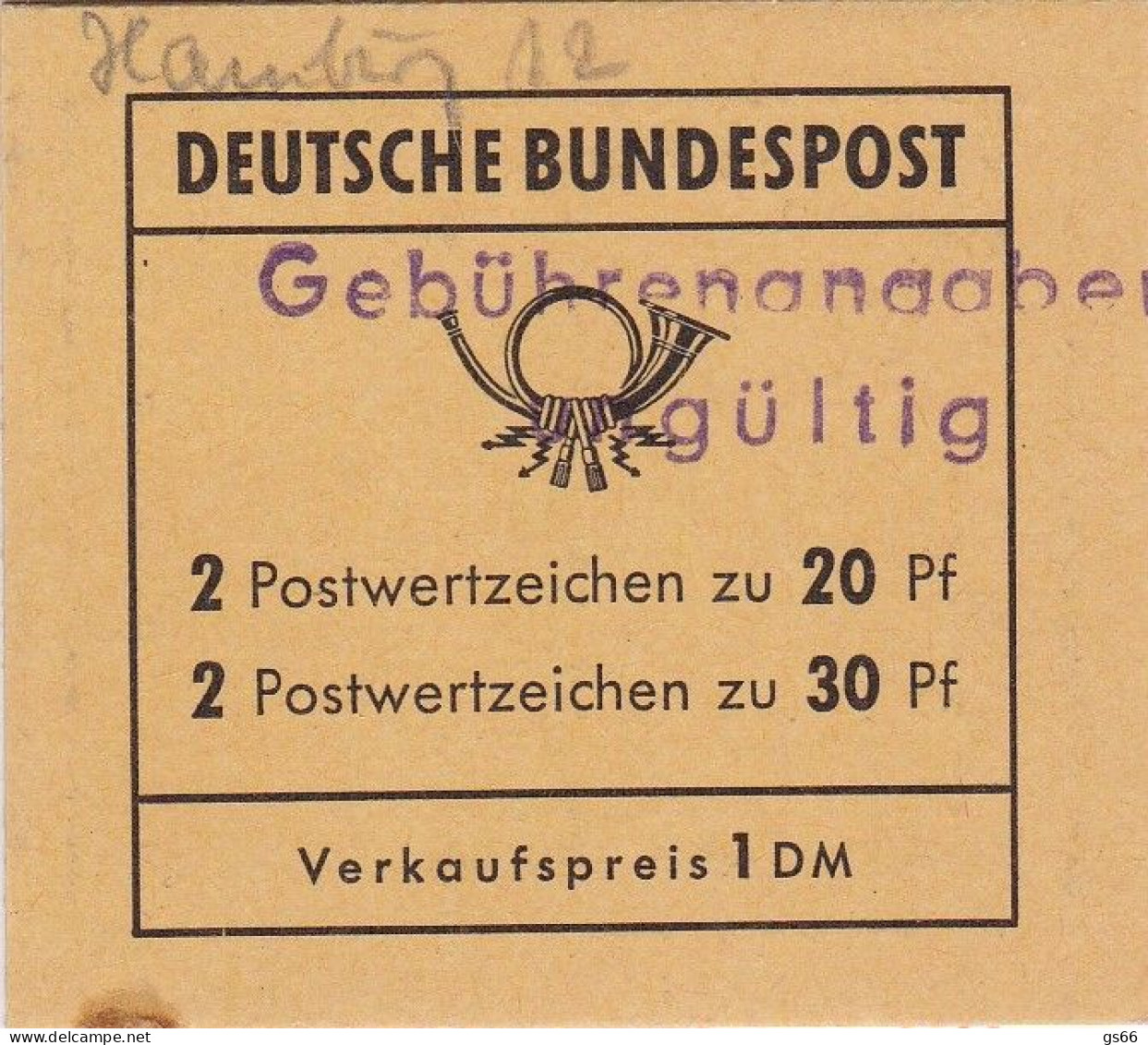 Bund , 1968, MH 14 G,  Mit Handstempel Gebührenangaben Ungültig, Violetter 2 Zeiler, Hamburg 12 - 1951-1970