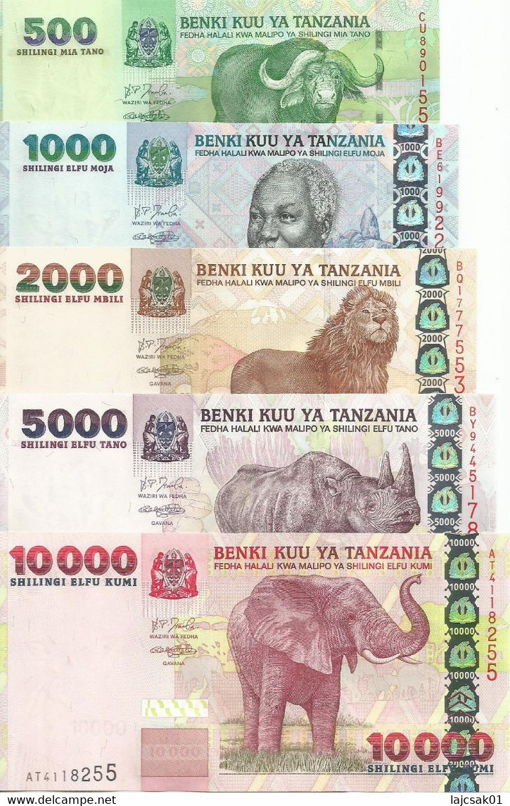 Tanzania 500 - 1000 - 2000 - 5000 - 10000 Shilingi 2003. UNC Set - Tanzanie