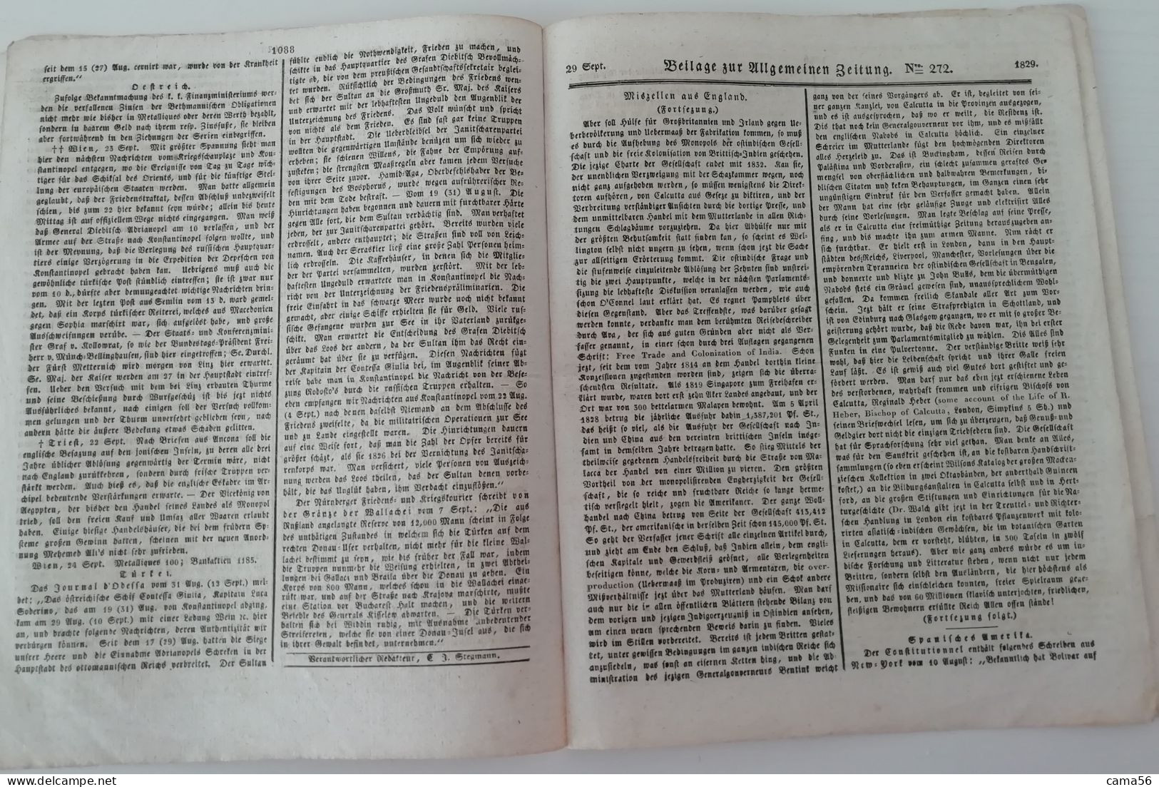 Allgemeine Zeitung 29 Settembre 1829 - Autres & Non Classés