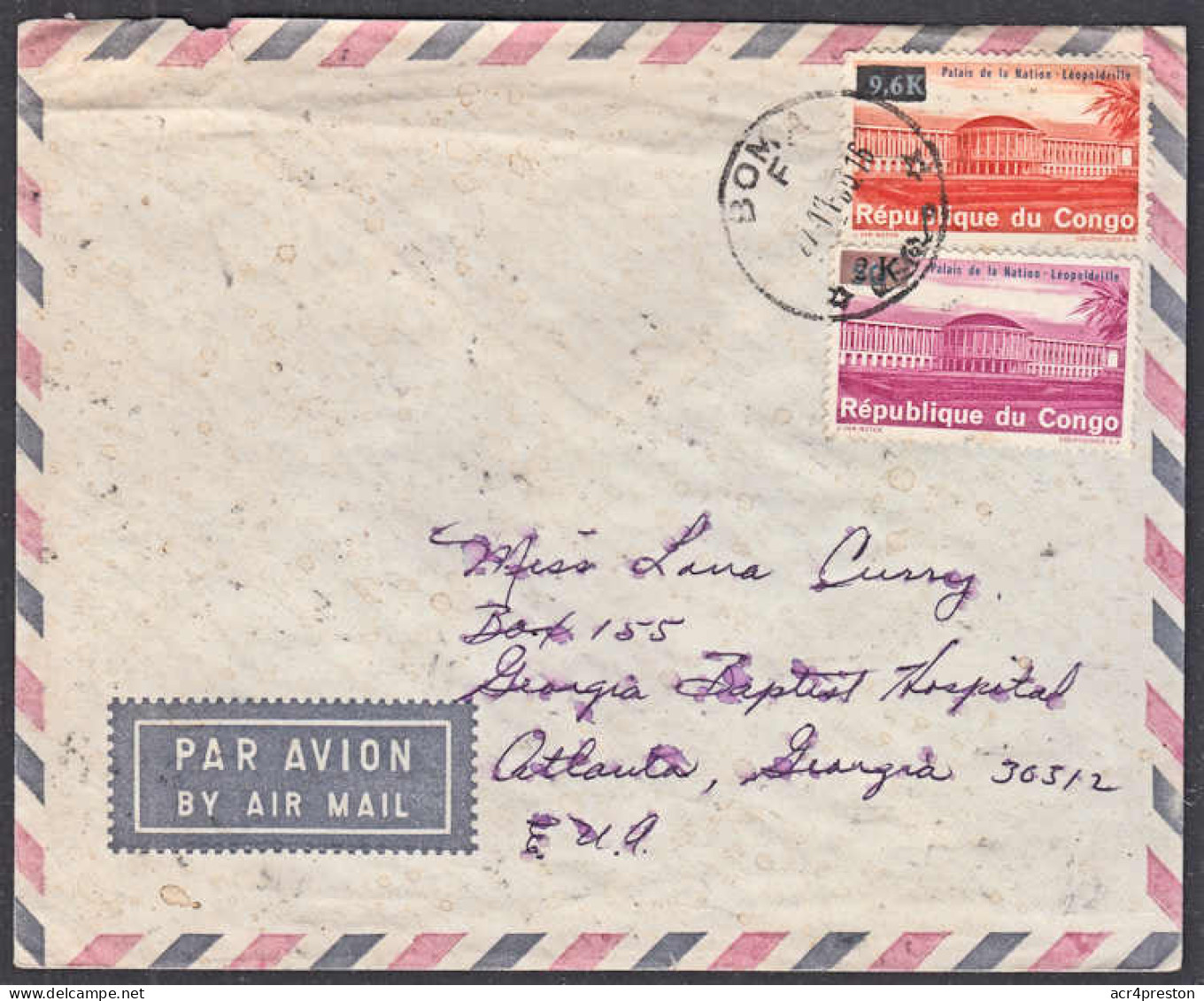 Ca5203 CONGO  (Kin) 1968, Surcharged 'Palais' Stamps On Boma Cover To USA - Lettres & Documents