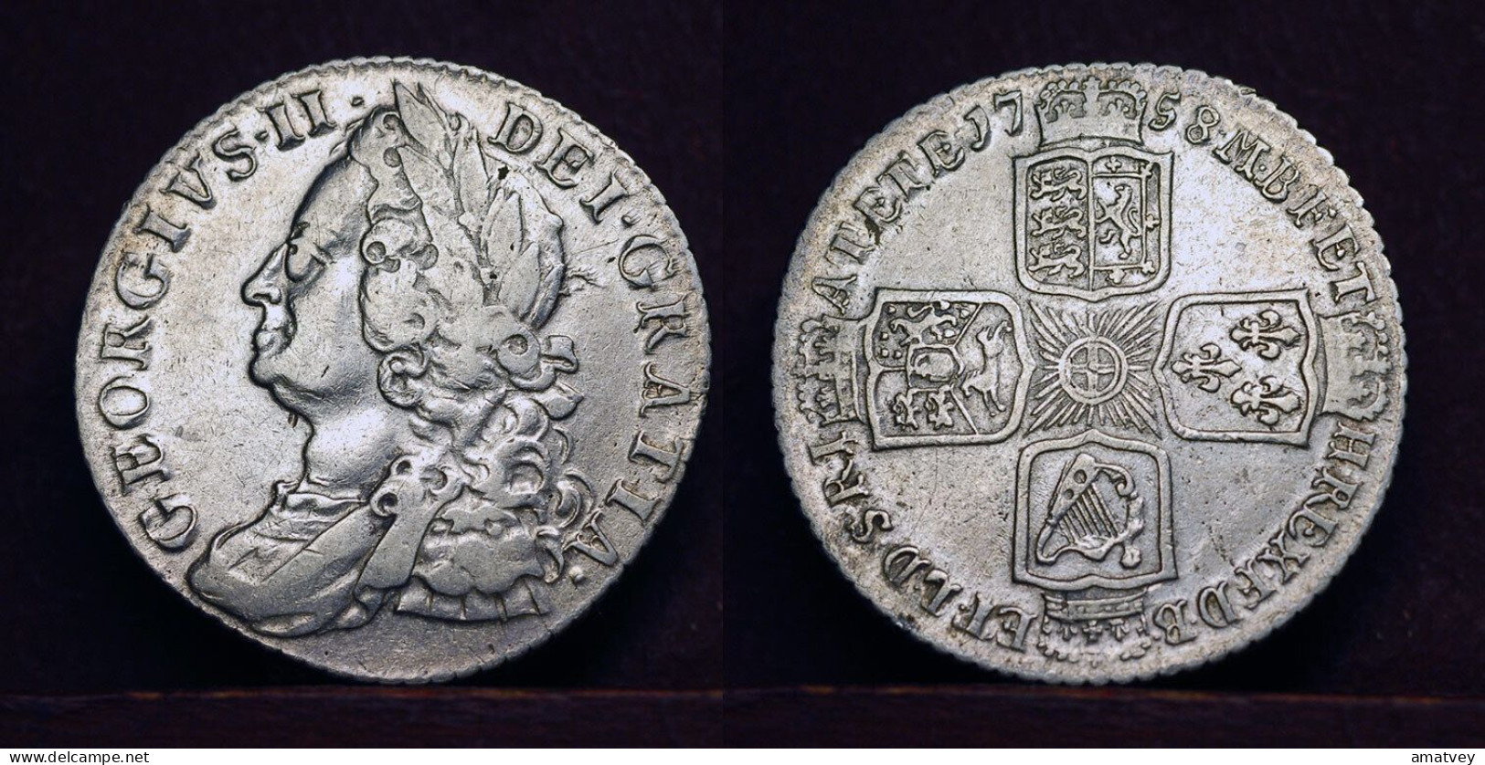 Great Britain - Shilling 1758, George II, Older Bust, Silver,  Free Shipping - Andere & Zonder Classificatie