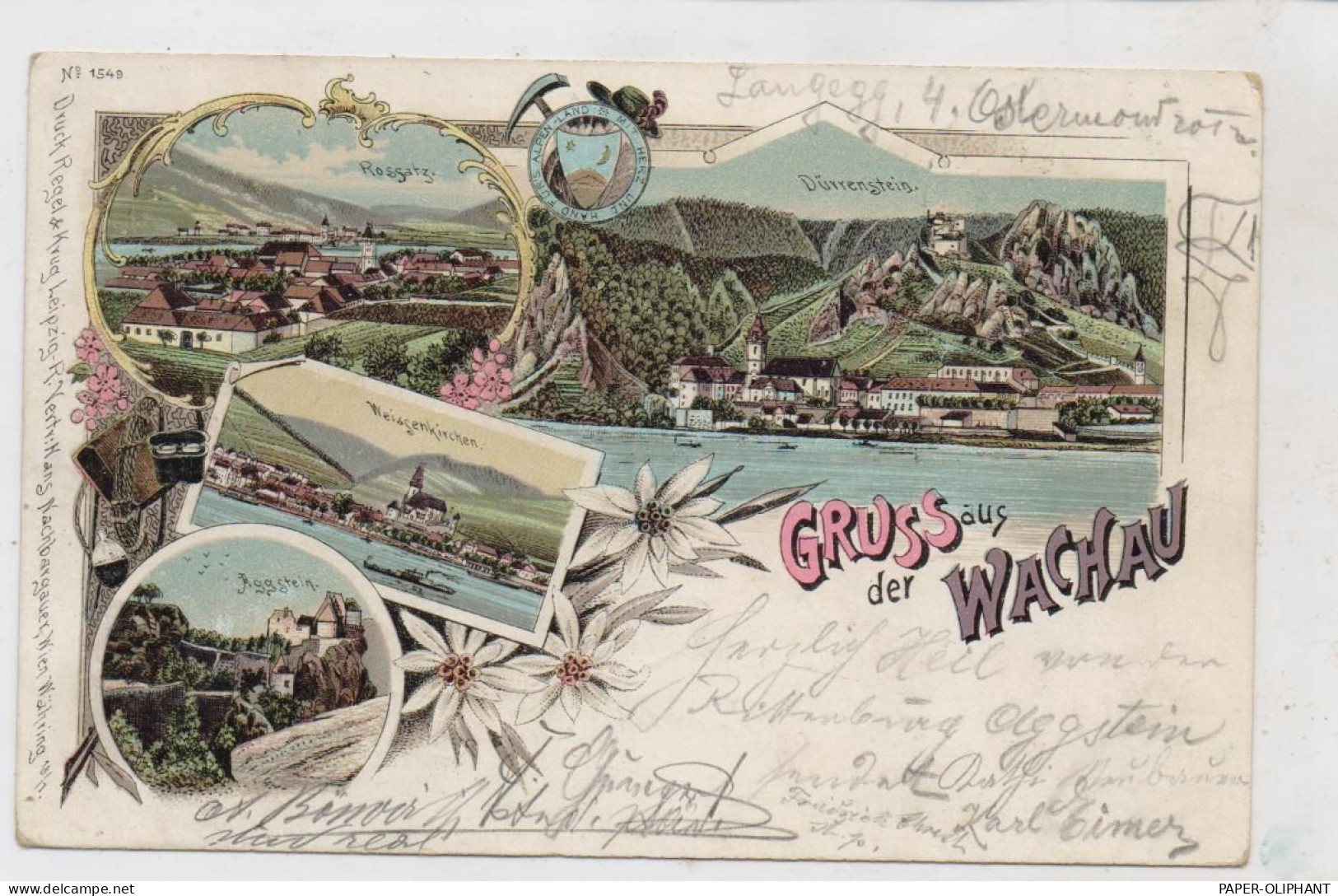 A 3602  ROSSATZ / DÜRRENSTEIN / AGGSTEIN / WEISSENKIRCHEN, Lithographie 1899, Gruss Aus Der Wachau - Krems An Der Donau