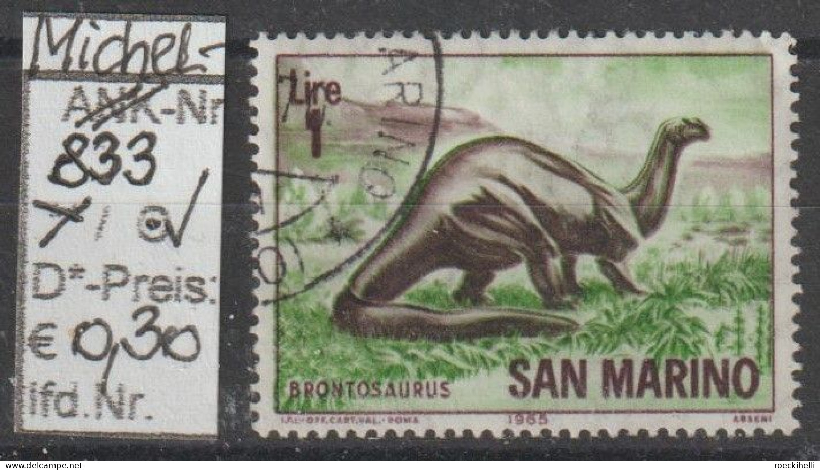 1965 - SAN MARINO - SM "Prähistorische Tiere - Apatosaurus" 1 L Mehrf. - O  Gestempelt  - S.Scan (833o S.marino) - Oblitérés