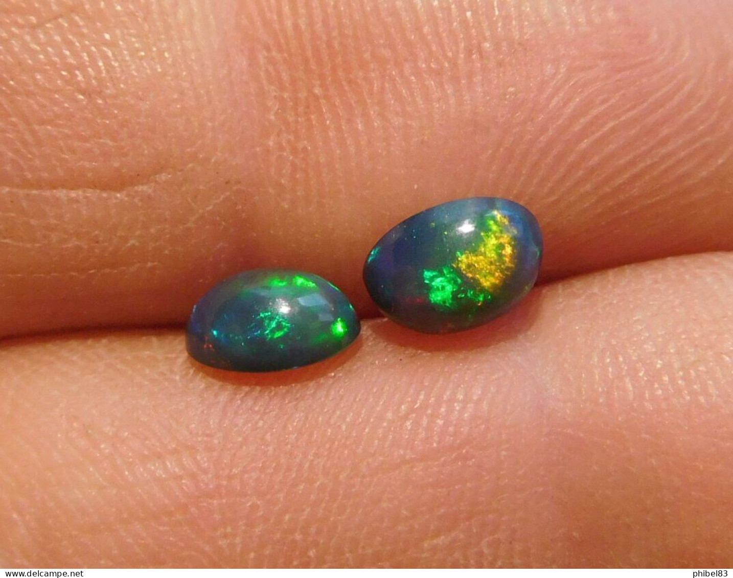 Paire D'opale Noire, Cabochon Ovale, Superbe Couleurs Presentes 1.23 Carat Cl28 - Opaal