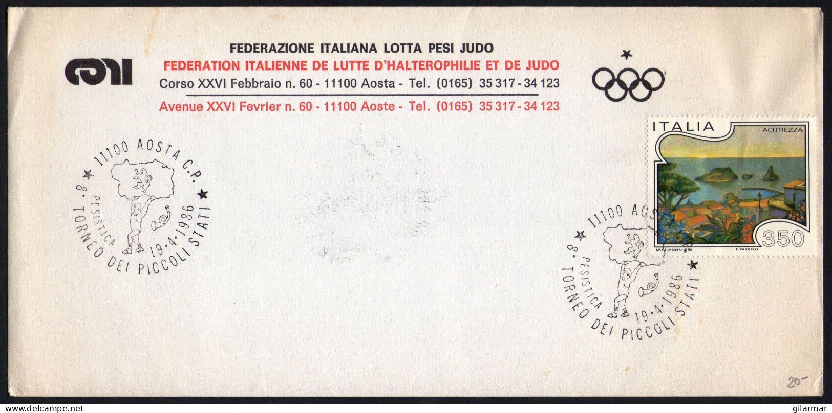 WEIGHTLIFTING - ITALIA AOSTA 1986 - 8° TORNEO DEI PICCOLI STATI - PESISTICA - BUSTA UFFICIALE - M - Pesistica