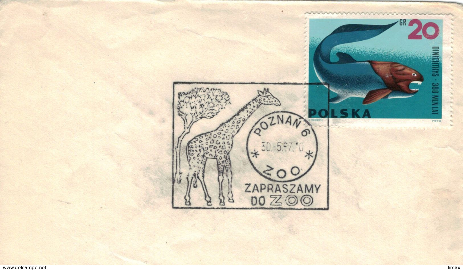 Poznan 1967 Zapraszamy Do Zoo - Giraffe Giraffa Camelopardalis - Dinichtys Dunkleosteus  Placodermi - Cartas & Documentos