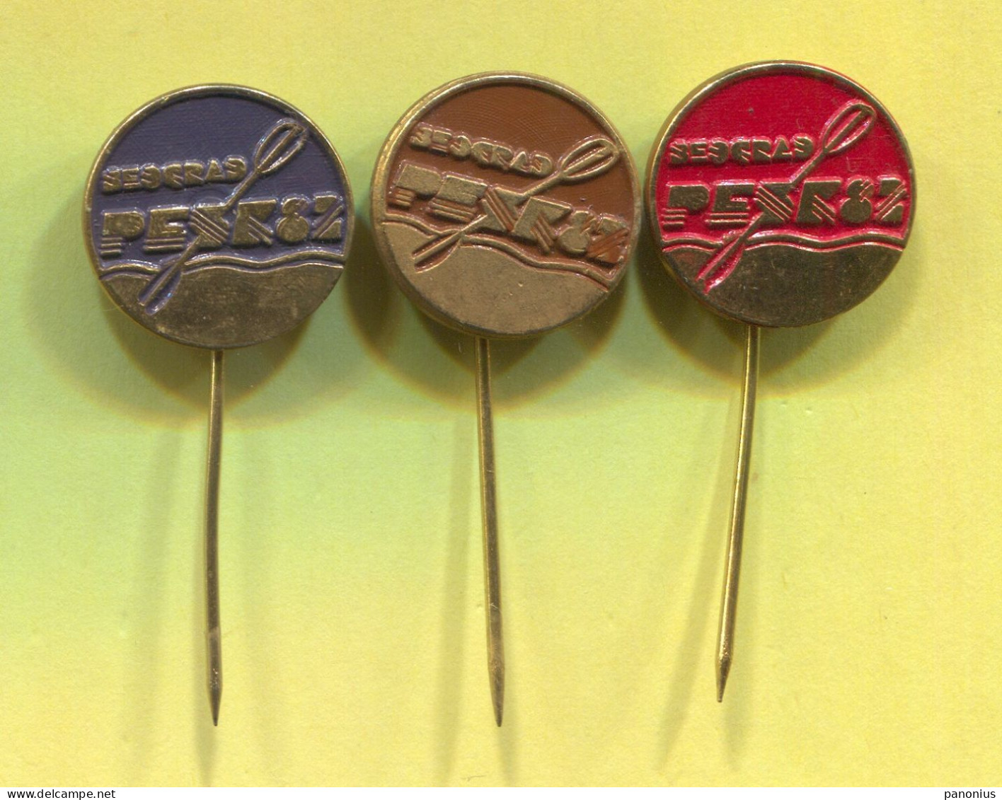 Rowing Kayak Canoe - PESK 1982. Belgrade Yugoslavia, World Championship, Vintage Pin Badge Abzeichen, 3 Pcs - Aviron