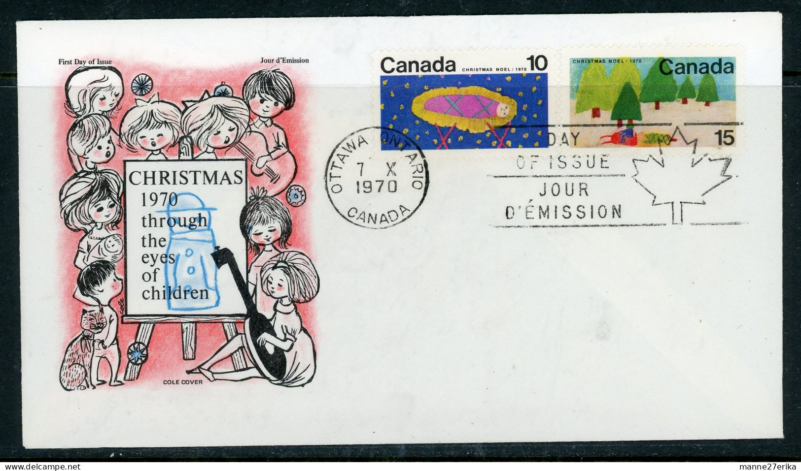 Canada FDC 1970 Christmas-Christ Child And Snowmobile And Trees - Lettres & Documents