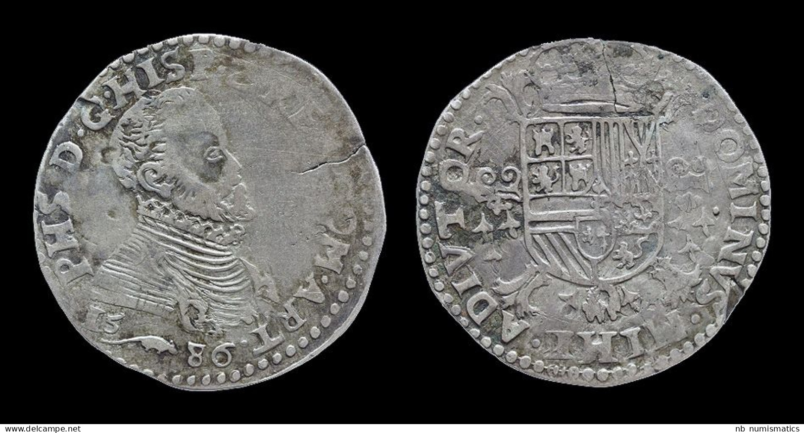 Southern Netherlands Filips II 1/2 Filipsdaalder 1586- Scarce Arras Mint - 1556-1713 Pays-Bas Espagols