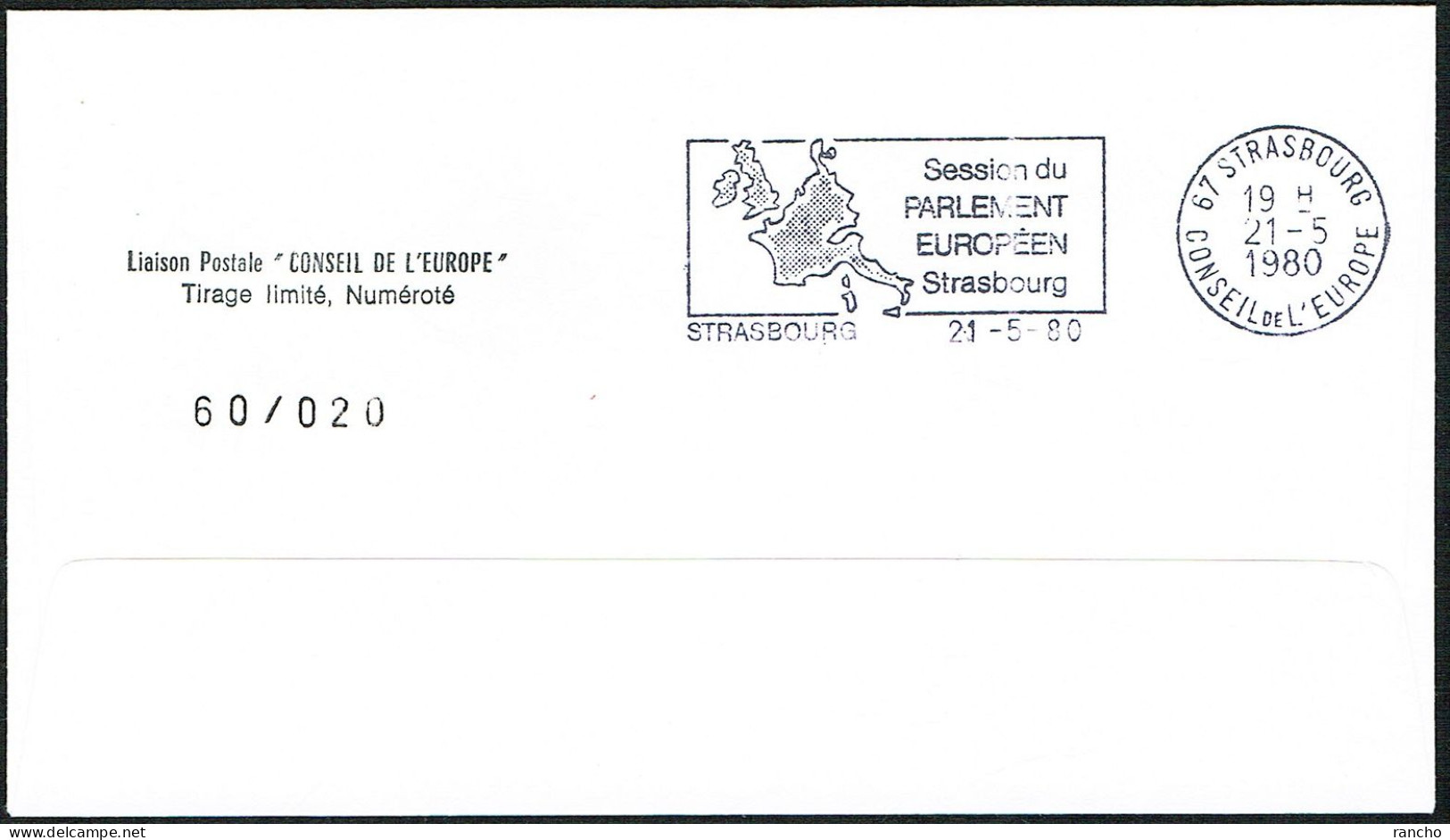 EUROPA FDC SERVICE . TIRAGE LIMITE Nr:60/20 DU CONSEIL DE L'EUROPE STRASBOURG. MONACO .28.4.1980. - Briefe U. Dokumente