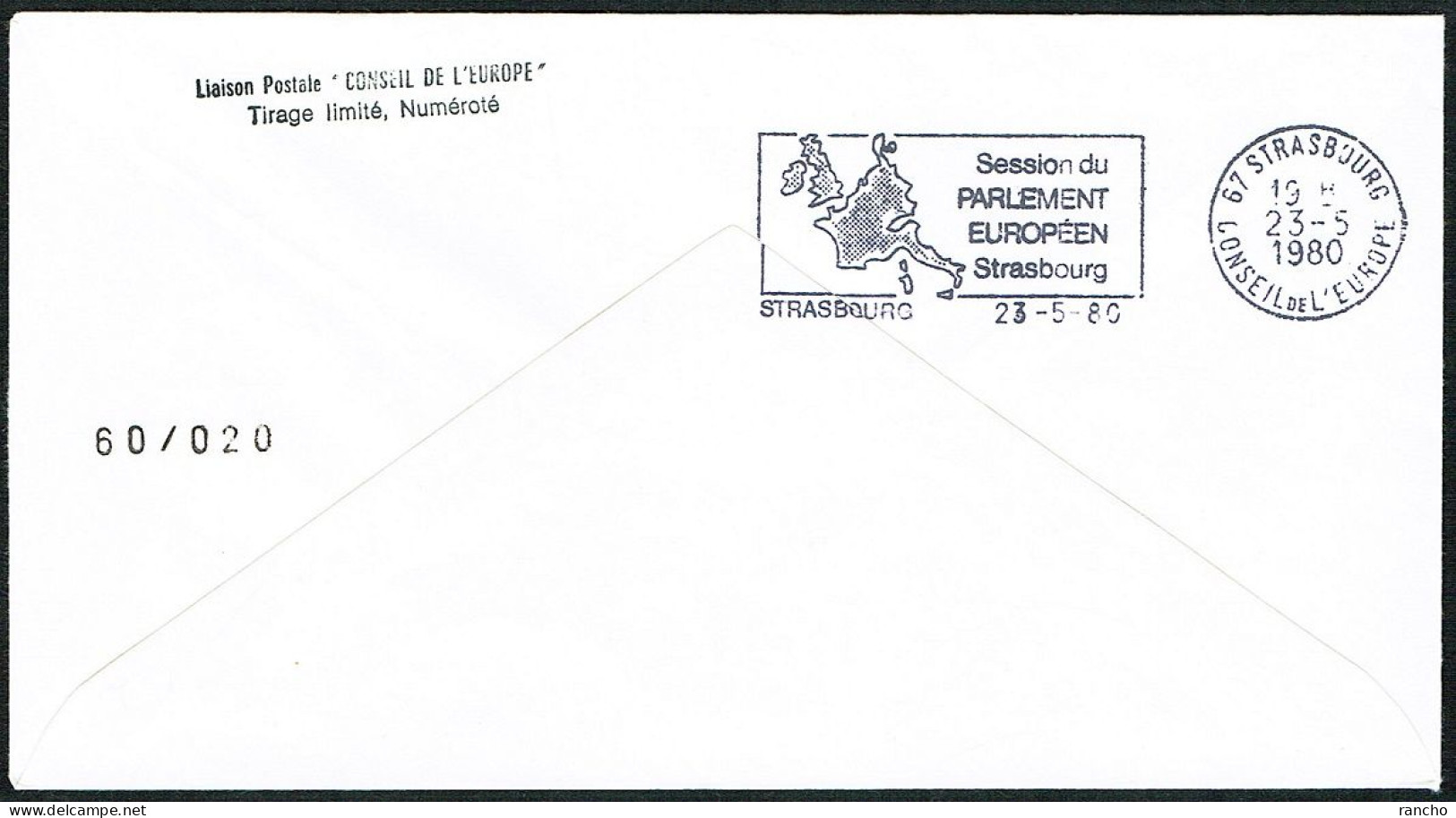 EUROPA FDC SERVICE . TIRAGE LIMITE Nr:60/20 DU CONSEIL DE L'EUROPE STRASBOURG . GRECE .5.5.1980. - Lettres & Documents