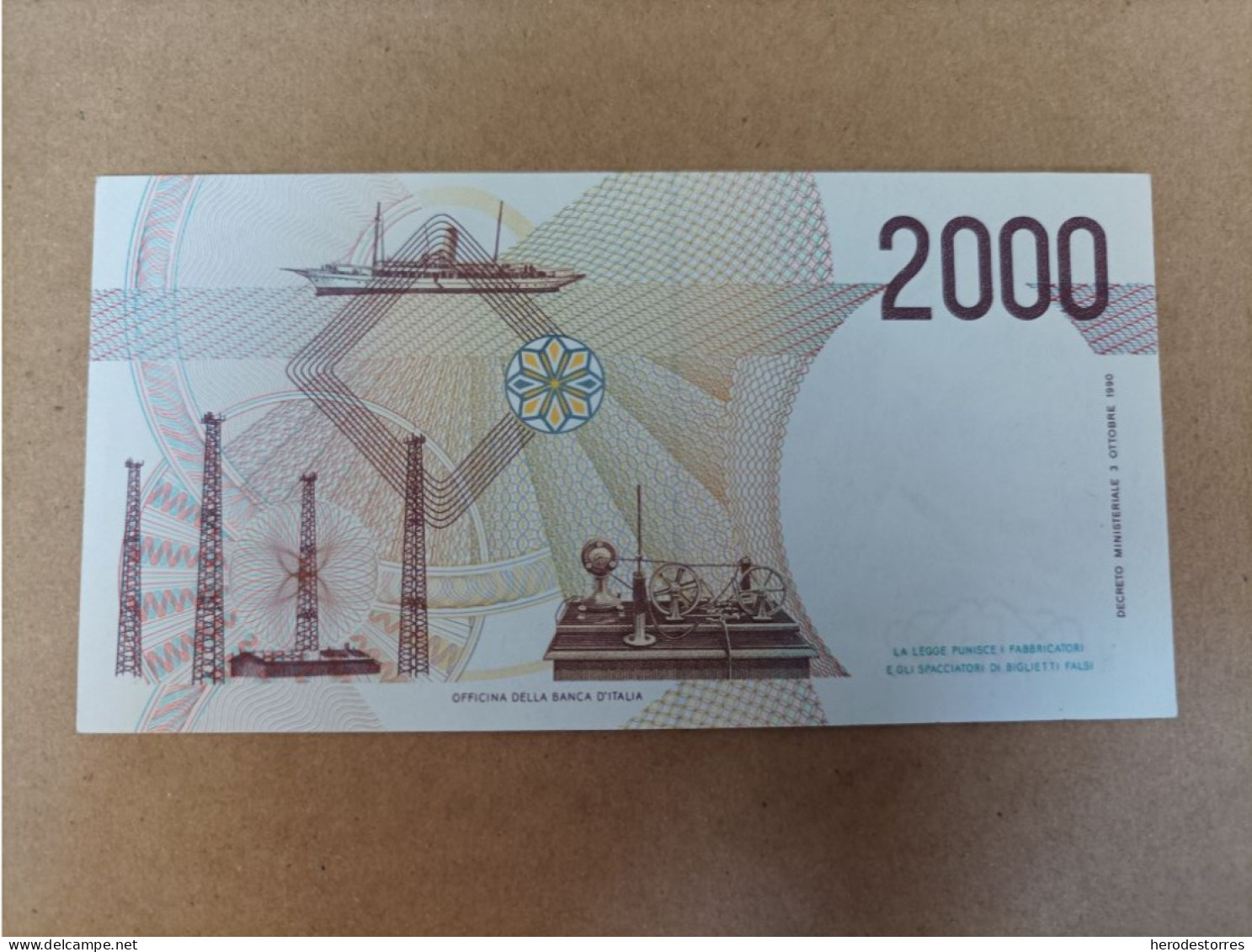 Billete De Italia De 2000 Liras, Año 1990, UNC - A Identifier
