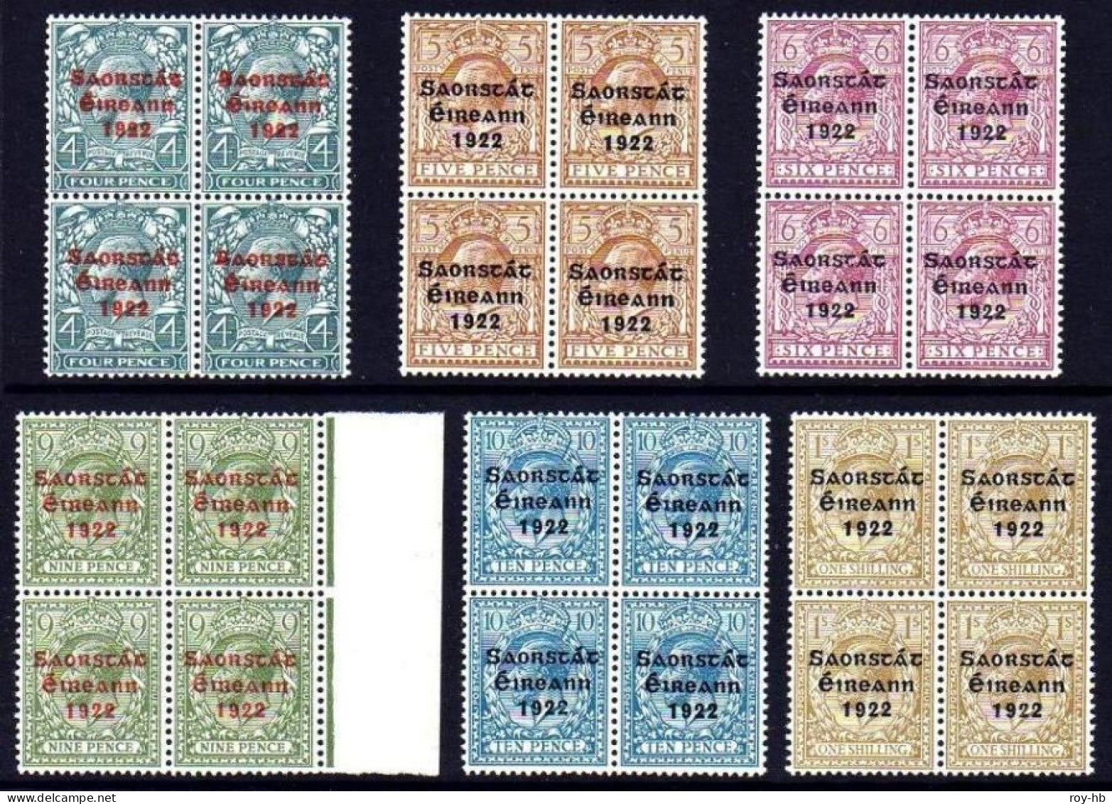 1922-23 Thom Saorstát Set ½d To 1/- In U/m Blocks Of 4. - Unused Stamps