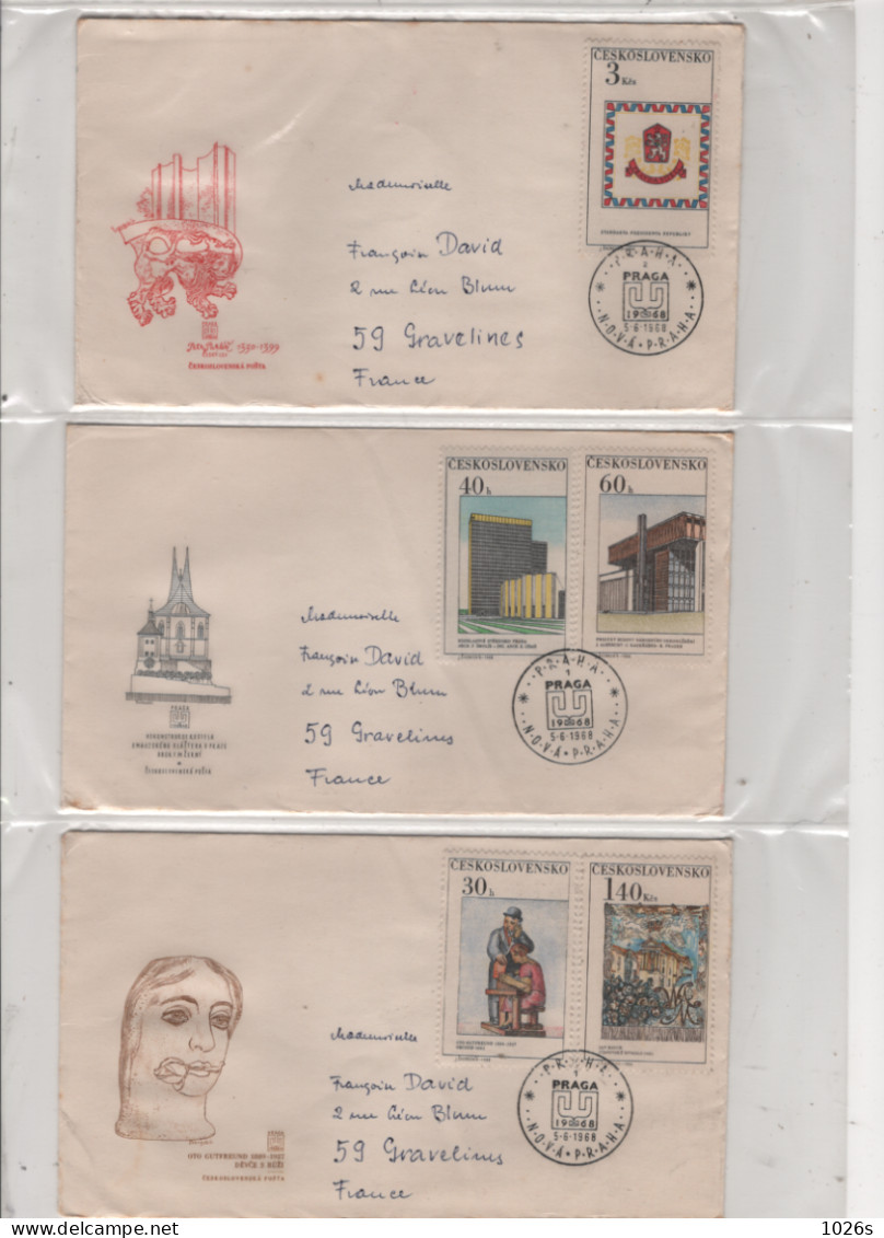 LOT DE 12 ENVELOPPES 1er JOUR DE TCHECOSLOVAQUIE DE 1968 - Brieven En Documenten