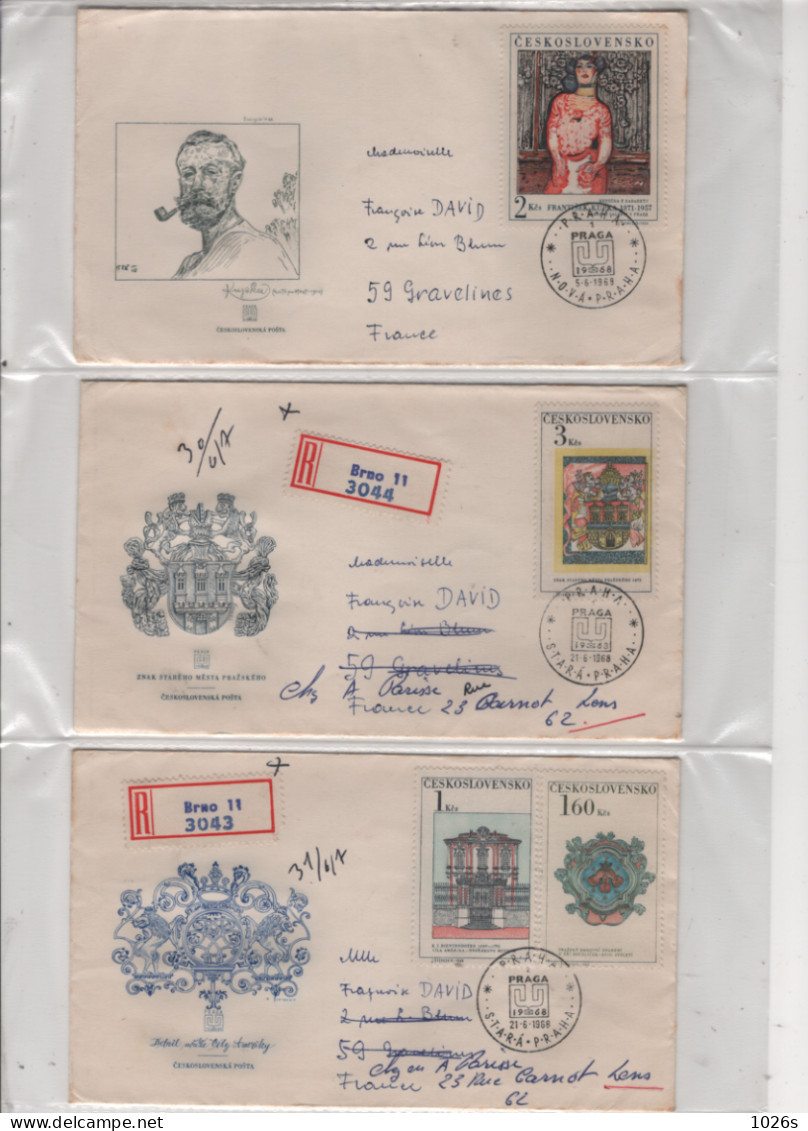 LOT DE 12 ENVELOPPES 1er JOUR DE TCHECOSLOVAQUIE DE 1968