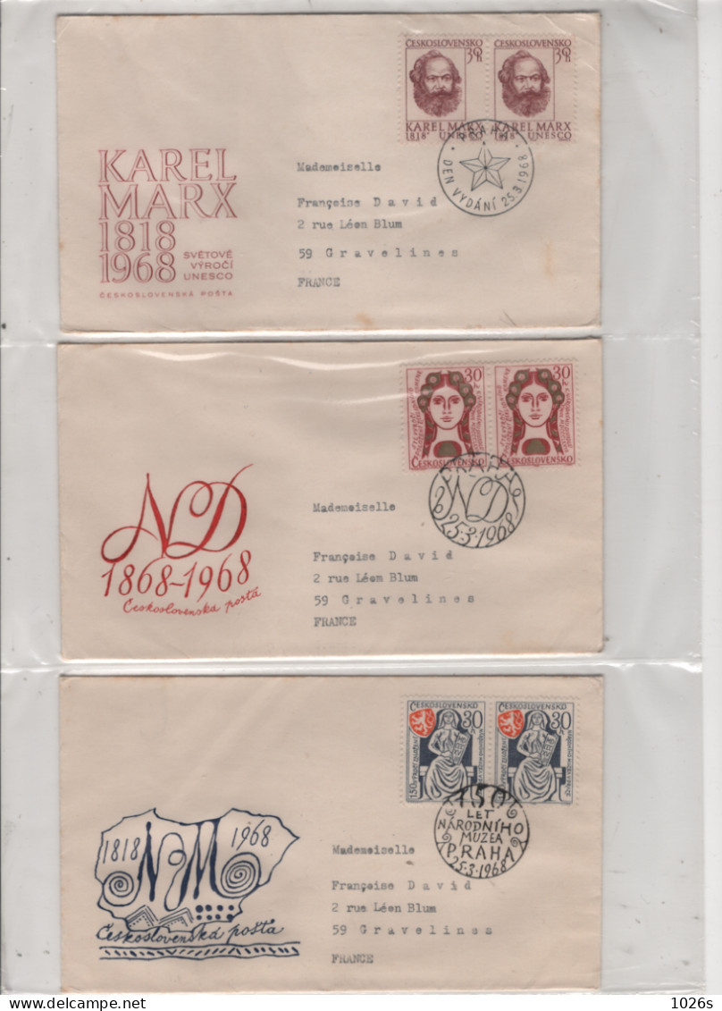 LOT DE 12 ENVELOPPES 1er JOUR DE TCHECOSLOVAQUIE DE 1968