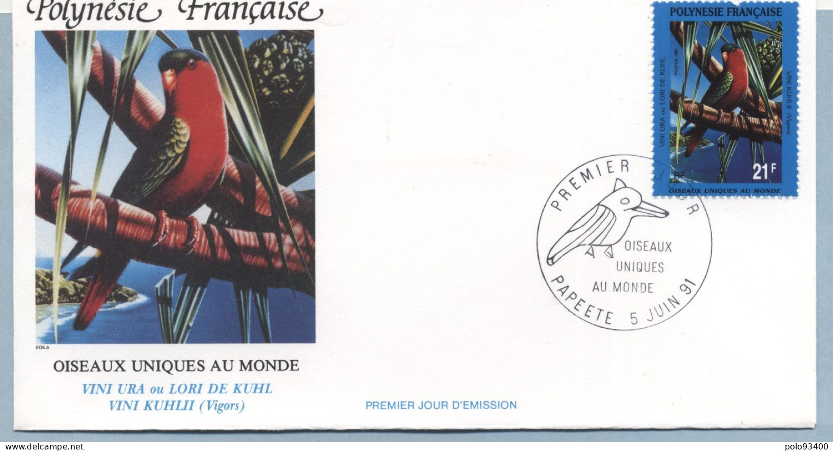 1991 JUIN 05   Enveloppe1er Jour OISEAUX UNIQUES AU MONDE 21 FRANCS - Cartas & Documentos