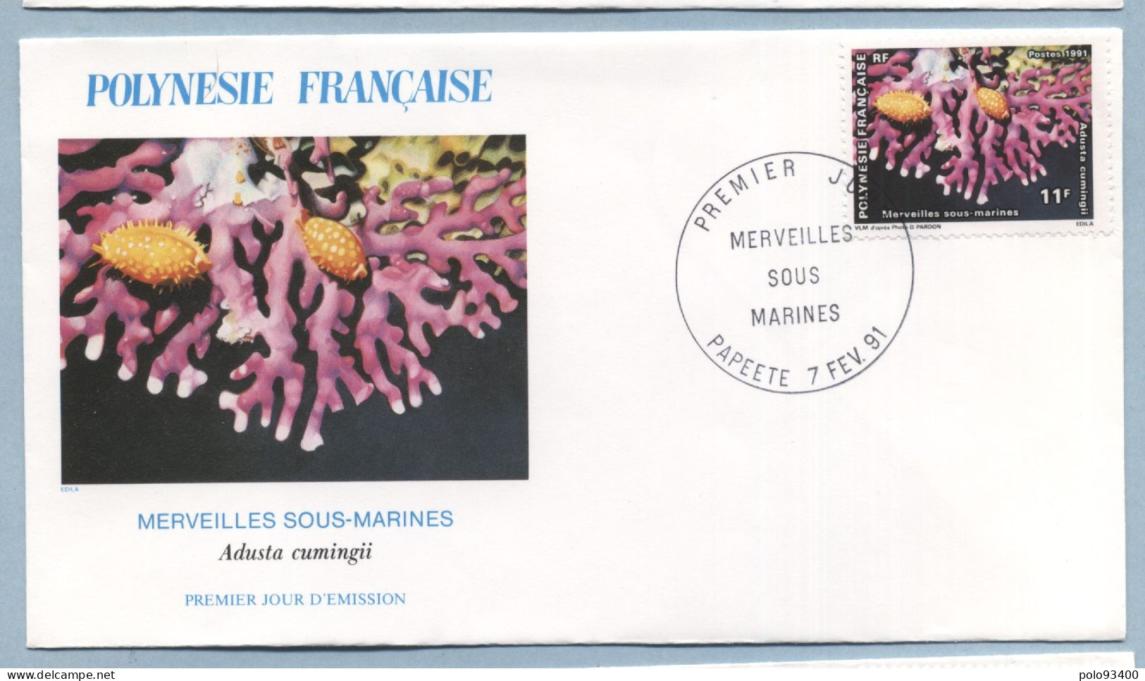 1991 FEVRIER 07  Enveloppe1er Jour MERVEILLES SOUS MARINES 11 FRANCS - Cartas & Documentos