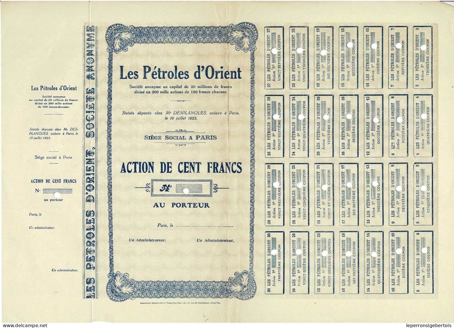 Titre De 1923 - Les Pétroles D'Orient - Blanco - - Petrolio